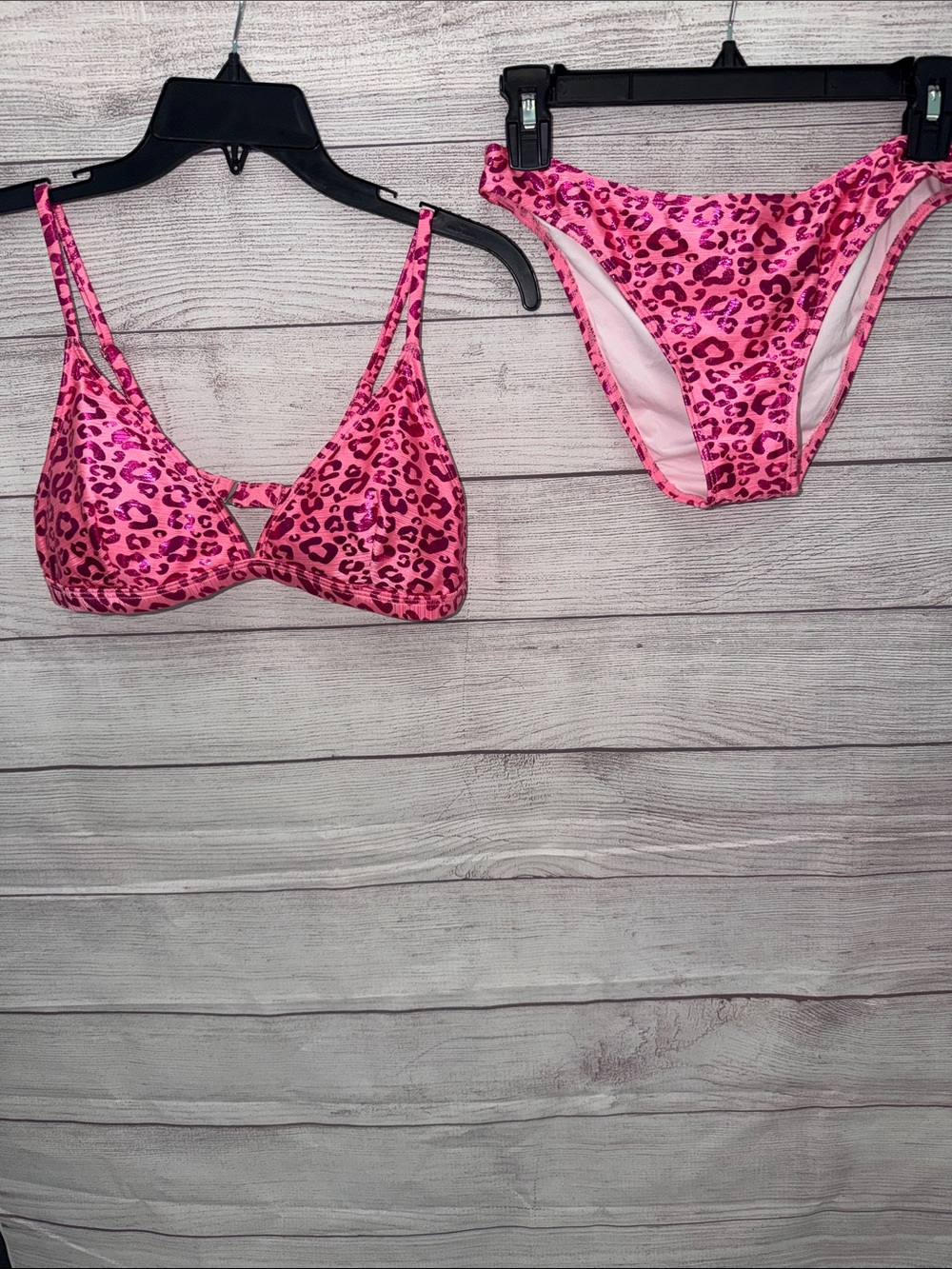Cupshe Hot Pink Leopard Print Metallic Bikini Set🩷👙